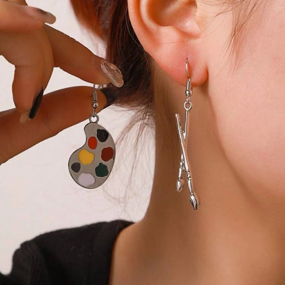 3for$20 NEW silver Paintbrush & Palette Mismatched Drop Earrings